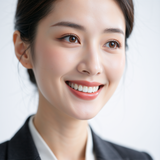 二十五岁左右年轻女性顾客头像,笑容灿烂,穿着时尚,背景明亮